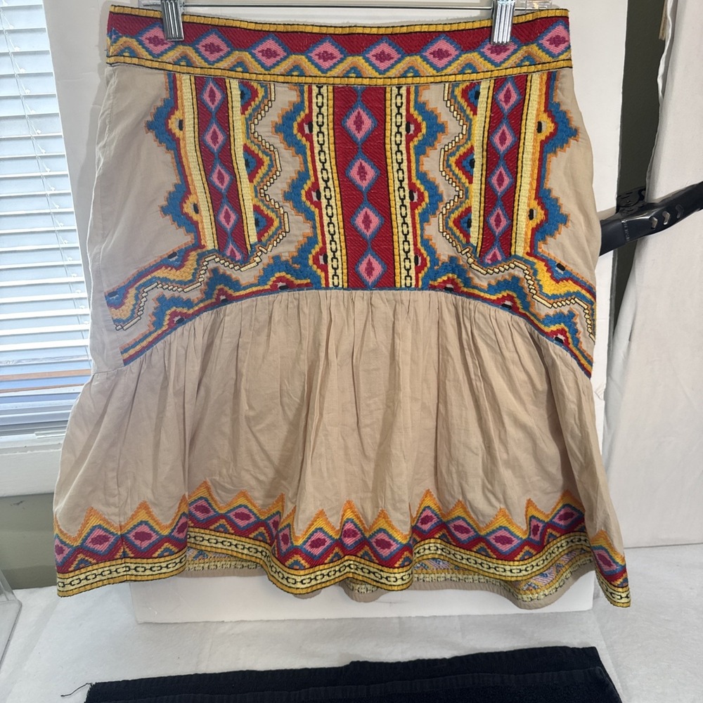 MM Couture Miss Me Skirt Women Large Linen Embroidered Boho Colorful Hippie Lrg‎